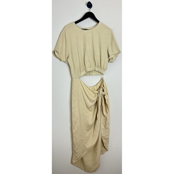 FREE PEOPLE Rae Waist Cutout Asymmetric Dress in Summer Khaki Size Large - Picture 4 of 14